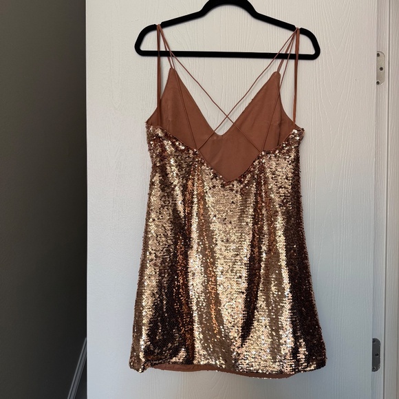 Asos Metallic Copper Sequin Mini Shift Dress size 6 - Picture 2 of 8